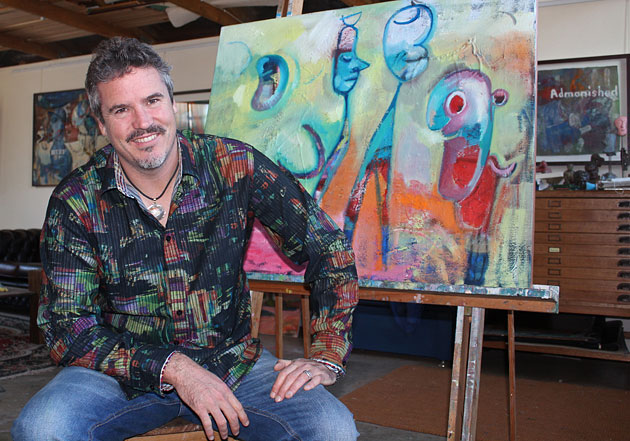 Fremantle artist Michael Knight in his home studio